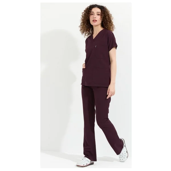 Happiness Spaniard - Likralı Doktor Hemşire Forma Takımı Scrubs Üniforma Cerrahi Takım (Kadın), Mürdüm - Görsel 2