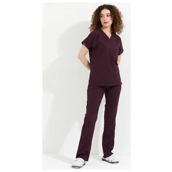Happiness Spaniard - Likralı Doktor Hemşire Forma Takımı Scrubs Üniforma Cerrahi Takım (Kadın), Mürdüm - Görsel 3