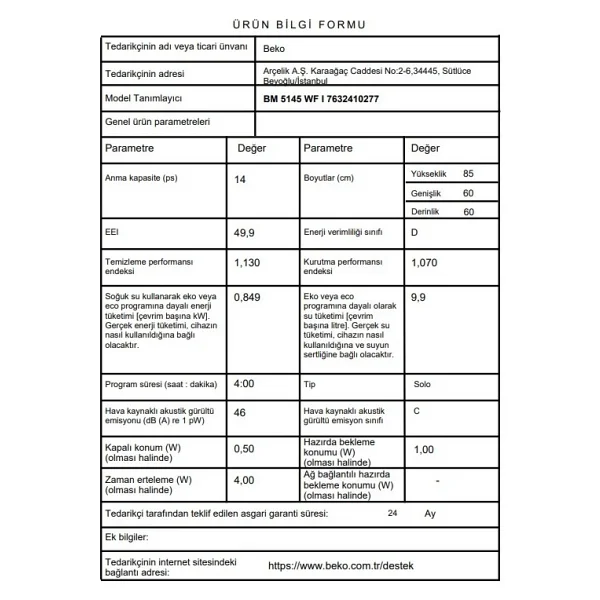 Beko BM 5145 WF I 7 Programlı Inox Bulaşık Makinesi - Görsel 7