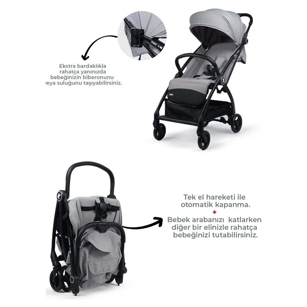 Kanz Xflop Autofold Ultimate Grey Kabin Tipi Bebek Arabası - Görsel 3