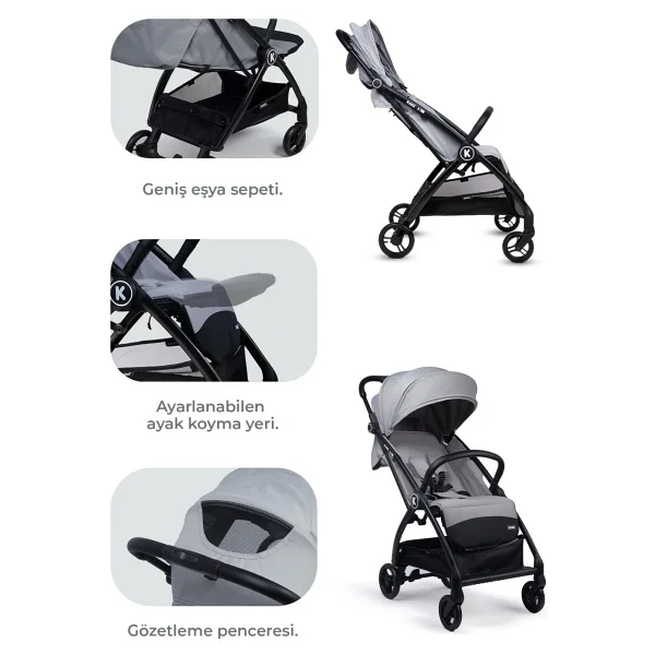 Kanz Xflop Autofold Ultimate Grey Kabin Tipi Bebek Arabası - Görsel 5