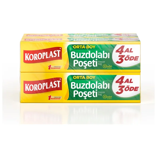 Koroplast Orta Boy Buzdolabı Poşeti 4Al3Öde, Orta Boy 120'li Buzdolabı Torbası, Sızdırmaz 30'lu Dolap Poşeti Meyve, Sebze, Yemek, Gıda Saklama Torbası - Görsel 2