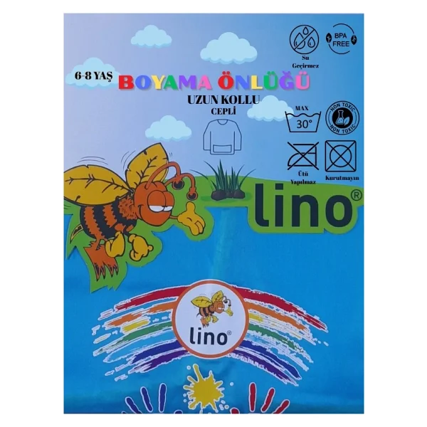 Lino Boyama Önlüğü 6-8 Yaş Su Geçirmez Resim Önlüğü - Açık Mavi - Görsel 4