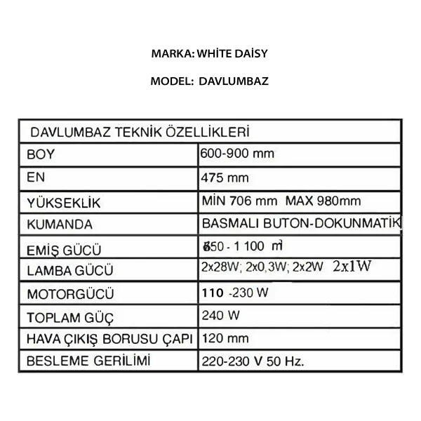 White Daisy Mod F17 Beyaz Duvar Tipi Davlumbaz - Görsel 9