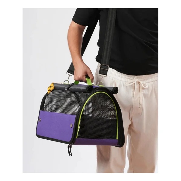 Reyo Brave Paws Flybag Plastik Yırtılmaz Fileli Kedi ve Köpek Taşıma Çantası Seyahat Çantası Mor 45X25X26CM - Görsel 7