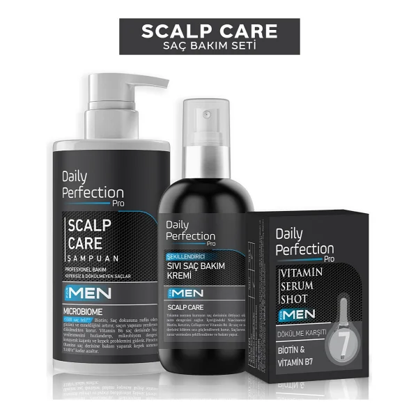 DAILY PERFECTION PRO Scalp Care Saç Bakım Seti Erkeklere Özel (Şampuan-Şekillendirici Sıvı Saç Bakım Kremi-Vitamin Shot) - Görsel 2