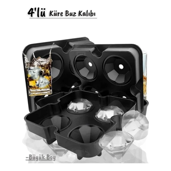 4'lü Elmas Buz Kalıbı Silikon Elmas Çikolata Kalıbı Siyah 47X38 mm - Görsel 2