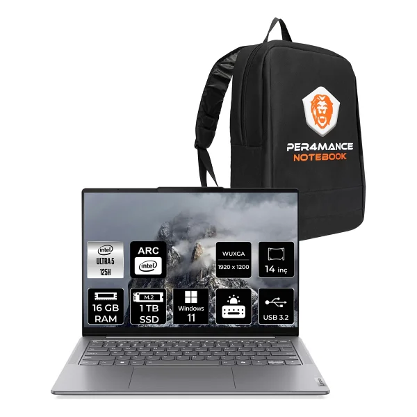 Lenovo Yoga Slim 7 Core Ultra 5 125H Notebook 16GB RAM 1TB SSD 14" FHD+ Win11 Pro + Per4 Çanta 83CV007NTRP313 - Görsel 6