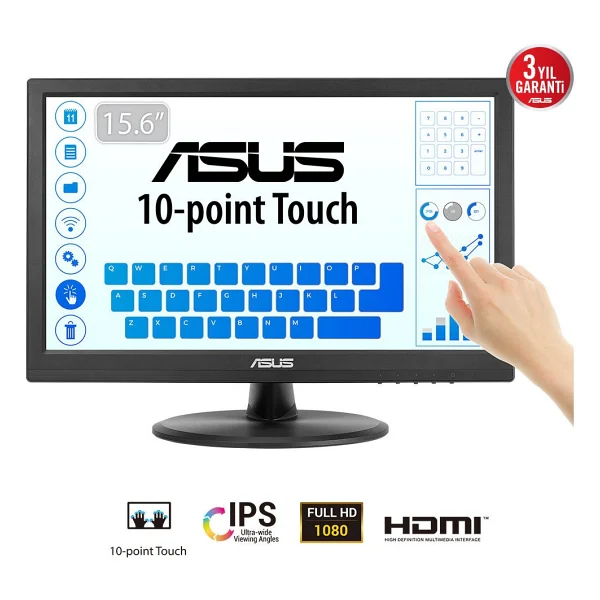 Asus VT169HE 15.6'' 1920x1080 VGA/HDMI Dokunmatik Siyah IPS LED Monitor - Görsel 9