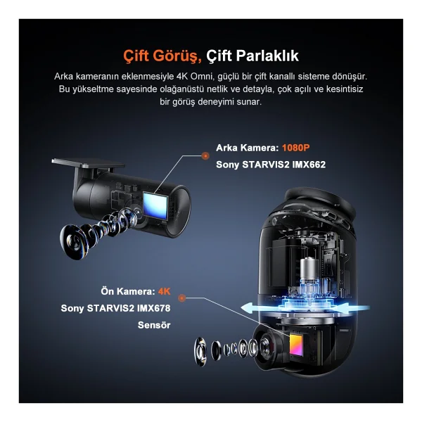 70mai Omni X800-2 + RC14 128 GB Ön ve Arka Araç Kamerası Seti - Görsel 7