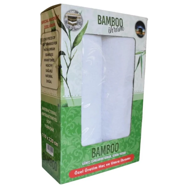 Hac Umre Ihramı Bambu 1250GR Kutulu - Kemer ve Kokusuz Sabun Hediyeli - Beyaz - 110 x 220 cm - Görsel 2