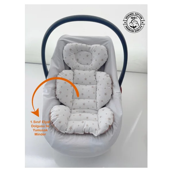 Jaju Baby Kahve Yıldız Desenli Oto Koltuğu Minderi - Puset Minderi 55X35 - Kahverengi - Görsel 2