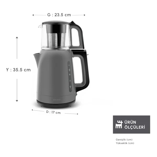 Karaca Mega Tea 1501 Space Gray 1500 W Cam Demlikli Çay Makinesi - Görsel 2
