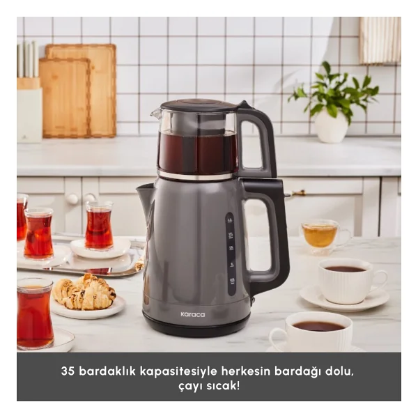 Karaca Mega Tea 1501 Space Gray 1500 W Cam Demlikli Çay Makinesi - Görsel 3