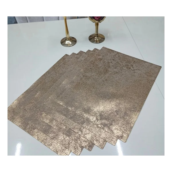 6 Kişilik Dikdörtgen Suni Deri Amerikan Servis Supla (PLACEMAT)/30 x 40 cm /6 Adet - Gold - Görsel 3