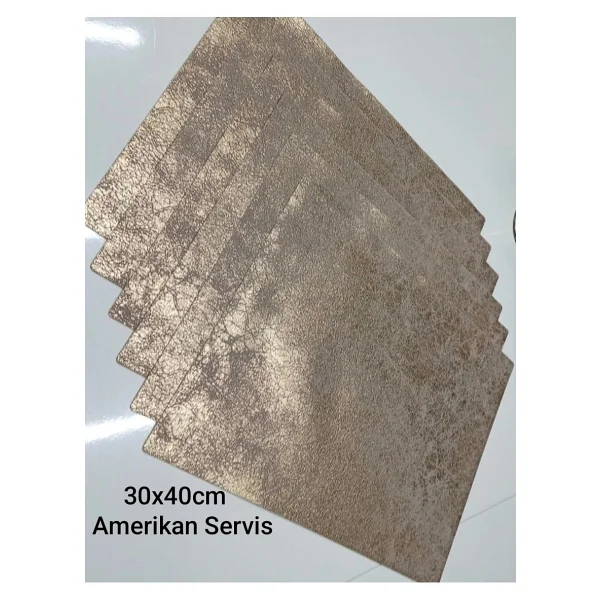 6 Kişilik Dikdörtgen Suni Deri Amerikan Servis Supla (PLACEMAT)/30 x 40 cm /6 Adet - Gold - Görsel 4
