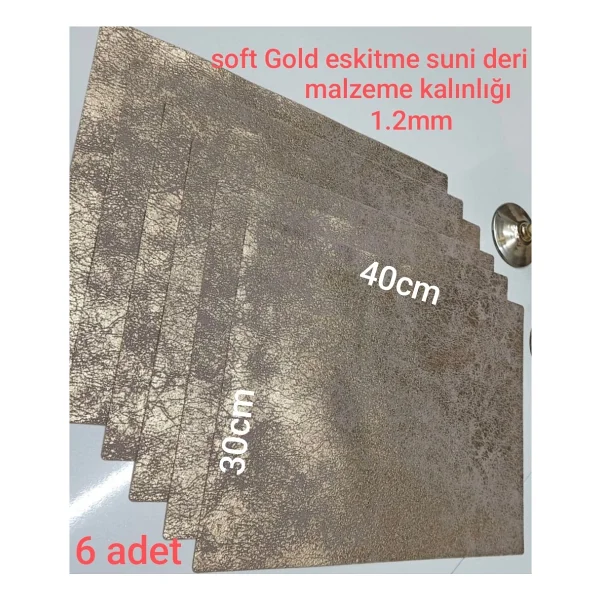 6 Kişilik Dikdörtgen Suni Deri Amerikan Servis Supla (PLACEMAT)/30 x 40 cm /6 Adet - Gold - Görsel 5