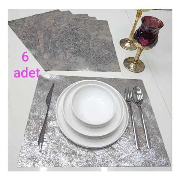 6 Kişilik Dikdörtgen Suni Deri Amerikan Servis Supla (PLACEMAT)/30 x 40 cm /6 Adet - Gold - Görsel 7