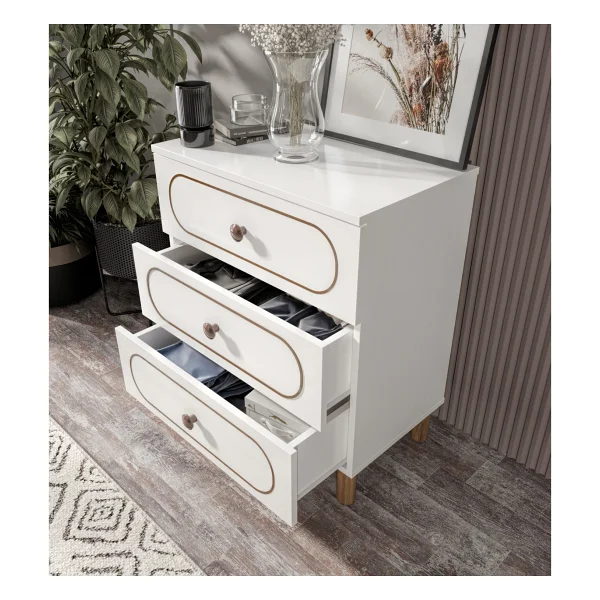 Kzn Home Bohem Şifonyer Beyaz 3 Çekmeceli 78 cm Yükseklik 68 cm Genişlik 42 cm Derinlik - Görsel 2
