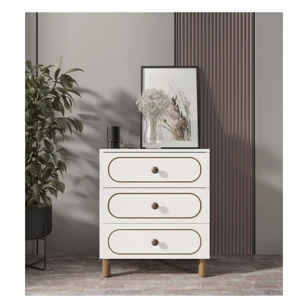 Kzn Home Bohem Şifonyer Beyaz 3 Çekmeceli 78 cm Yükseklik 68 cm Genişlik 42 cm Derinlik - Görsel 3