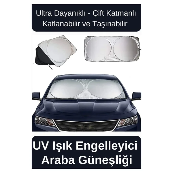 Ultra Dayanıklı Katlanabilir ve Taşınabilir UV Işık Engelleyici Çift Katmanlı Ön Cam Araba Güneşliği - Görsel 6