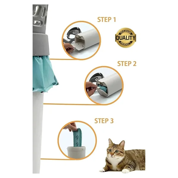 Yeni Nesil Premium Kedi Kumu Temizleme Küreği Elekli Hazneli Kaka Poşeti Hediyeli Büyük Boy Pratik - Görsel 3