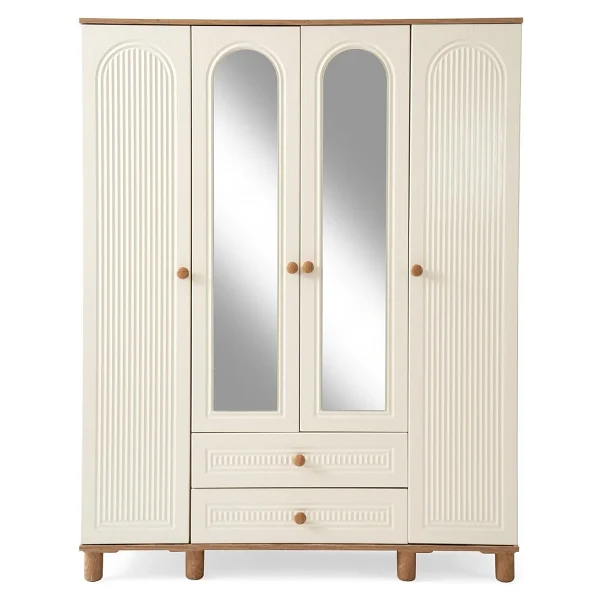 Bohem Mdf 4 Kapılı Dolap-Ekru/Ceviz - Görsel 3