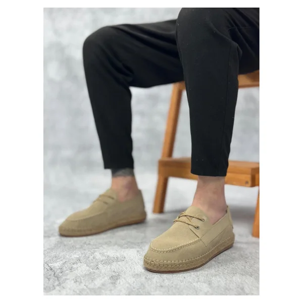 BOA BA0358 Boa Doğal Deri Tozu Bağcıklı Kauçuk El Yapımı Espadril Taban Bej Renk Erkek Ayakkabı - 41 - Kum Beji - Görsel 2