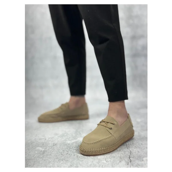 BOA BA0358 Boa Doğal Deri Tozu Bağcıklı Kauçuk El Yapımı Espadril Taban Bej Renk Erkek Ayakkabı - 41 - Kum Beji - Görsel 3