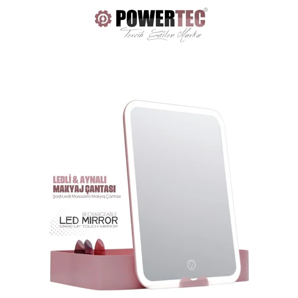 POWERTEC Tr-130 Şarjlı Ledli & Aynalı Taşınabilir Makyaj Çantası - Görsel 6