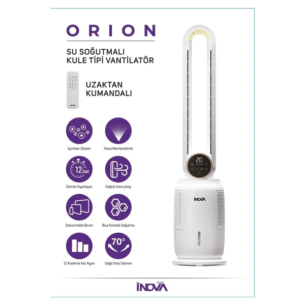 Inova Orion Buharlı Uzaktan Kumandalı Kule Tipi Vantilatör - Görsel 2