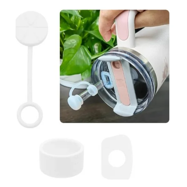Belirtilmemiş Stanley Termos Uyumlu Stanley quencher uyumlu 3'lü silikon set - sızdırmaz tıpa, pipet koruyucu - Gri - 1,18 lt - Görsel 7