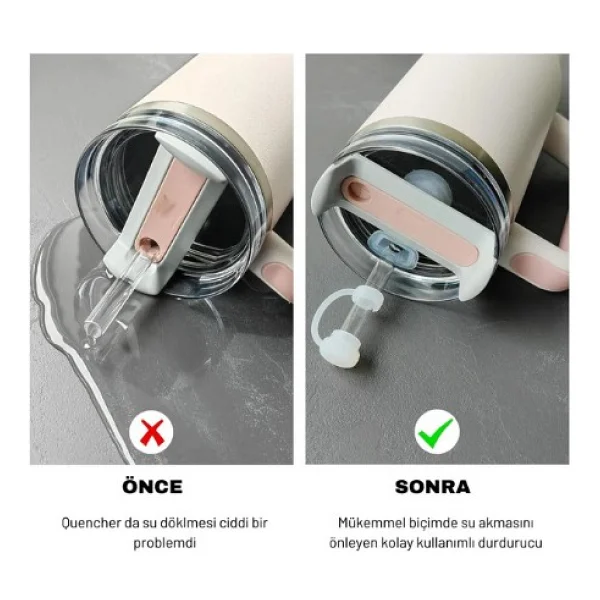 Belirtilmemiş Stanley Termos Uyumlu Stanley quencher uyumlu 3'lü silikon set - sızdırmaz tıpa, pipet koruyucu - Gri - 1,18 lt - Görsel 4