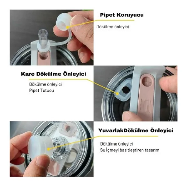 Belirtilmemiş Stanley Termos Uyumlu Stanley quencher uyumlu 3'lü silikon set - sızdırmaz tıpa, pipet koruyucu - Gri - 1,18 lt - Görsel 2