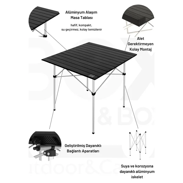 Box&Box XL 72x70 cm Alüminyum Katlanır Kamp Masası - Görsel 2
