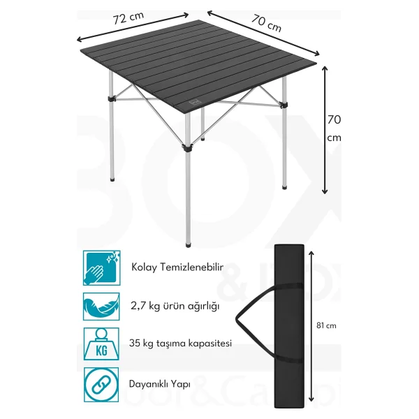 Box&Box XL 72x70 cm Alüminyum Katlanır Kamp Masası - Görsel 3