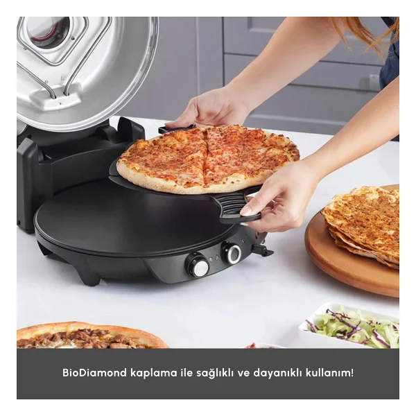 Karaca Gastro 10 In 1 Pizza Pide Lahmacun ve Tandır Ekmeği Makinesi 1500 W Mat Siyah Metal - Görsel 5