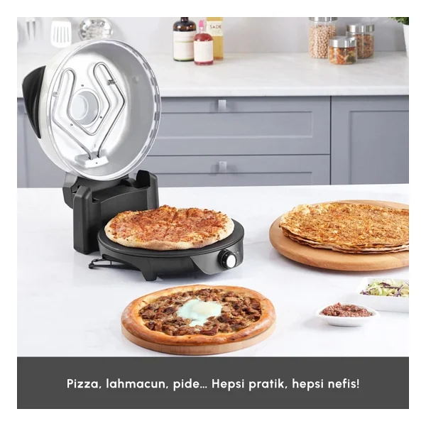 Karaca Gastro 10 In 1 Pizza Pide Lahmacun ve Tandır Ekmeği Makinesi 1500 W Mat Siyah Metal - Görsel 9