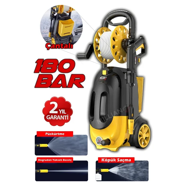 İtalyan 180 Bar - 4500 W Bakır Sargılı Yüksek Basınçlı Çok Amaçlı Araba Bahçe ve Oto Yıkama Makinesi - Görsel 2