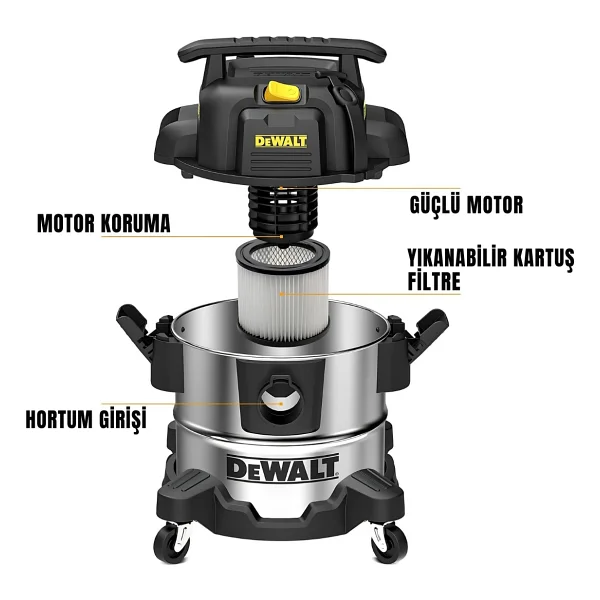 Dewalt DXV25S 1050 W Islak Kuru Sanayi Tipi Süpürge - Görsel 4