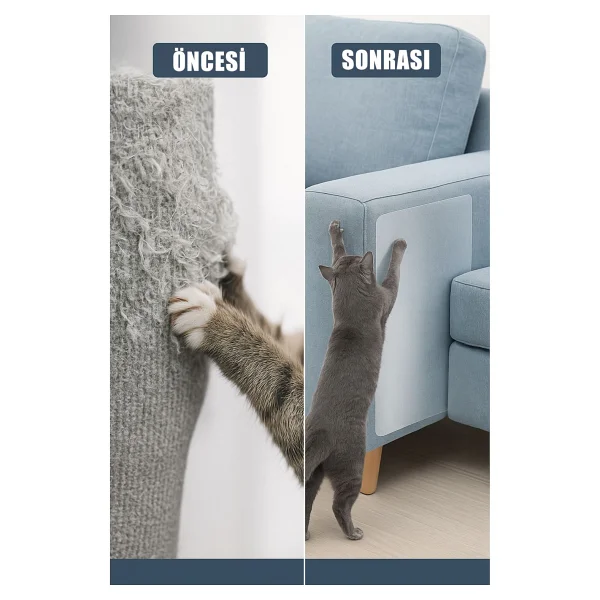 Kedi Koltuk Tırmalama Koruyucu Şeffaf Yapışkanlı Mobilya Tırmalama Önleyici Koruma Bandı 20X50 cm - 20 Adet - Görsel 2