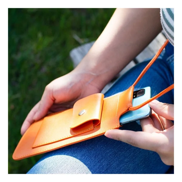 Vegan Deri Askılı Telefon Çantası - Iphone 16 ve Tüm Modellerle Uyumlu, Minimal Cepli Günlük Çanta (Krem, Siyah, Kahve, Sarı, Kırmızı, Turuncu, Mavi, Lila, Beyaz) - Görsel 4