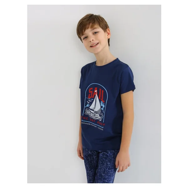 Erkek Çocuk Kısa Kollu %100 Pamuklu Pijama Takımı Sail - Mavi - Görsel 6