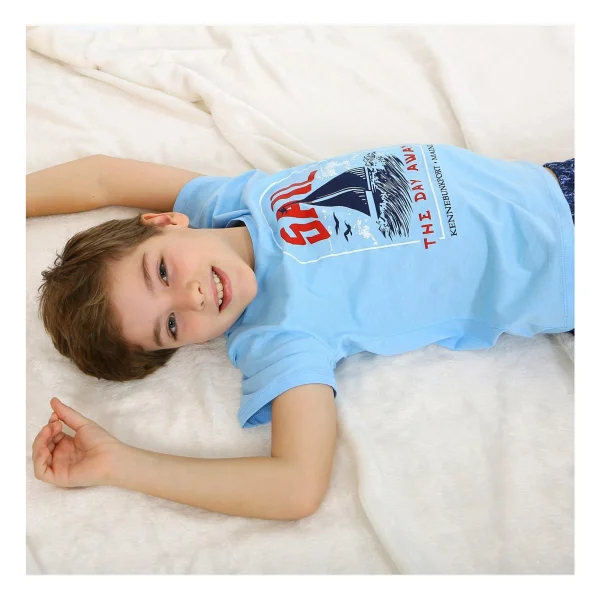 Erkek Çocuk Kısa Kollu %100 Pamuklu Pijama Takımı Sail - Mavi - Görsel 2