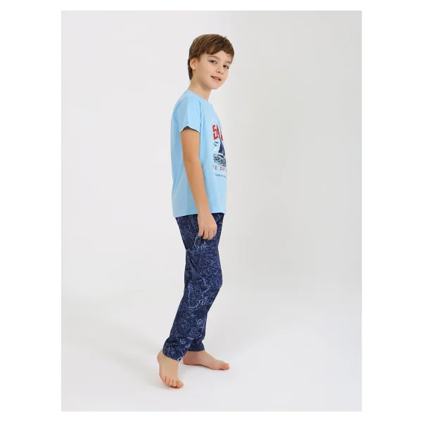Erkek Çocuk Kısa Kollu %100 Pamuklu Pijama Takımı Sail - Mavi - Görsel 4