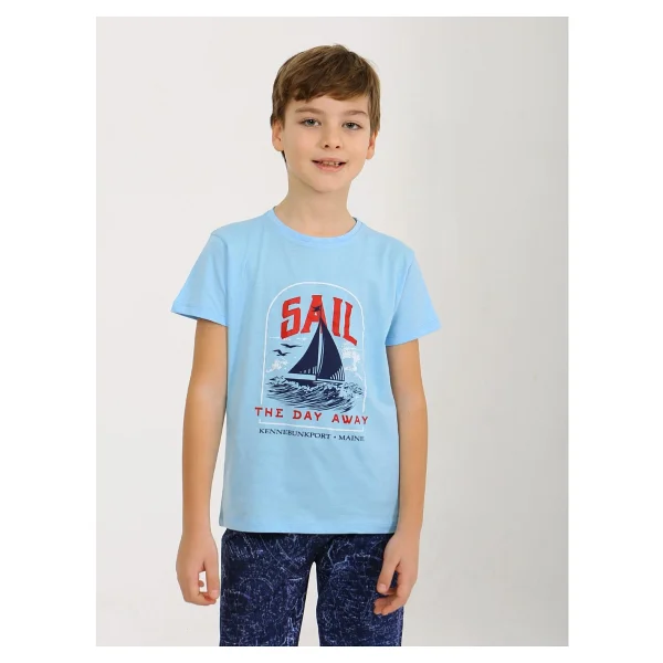 Erkek Çocuk Kısa Kollu %100 Pamuklu Pijama Takımı Sail - Mavi - Görsel 5