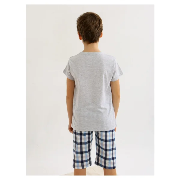 Erkek Çocuk Kısa Kollu Kapri %100 Pamuklu Pijama Takımı Hello Weekend - Karmelanj - Görsel 4
