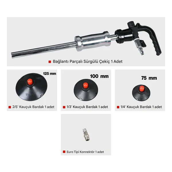 Havalı Boyasız Kaporta Göçük Düzeltme Vantuz 1/4 3 Çeşit Hava Çektirme Pnömatik Vakum 75-100-125 mm - Görsel 2