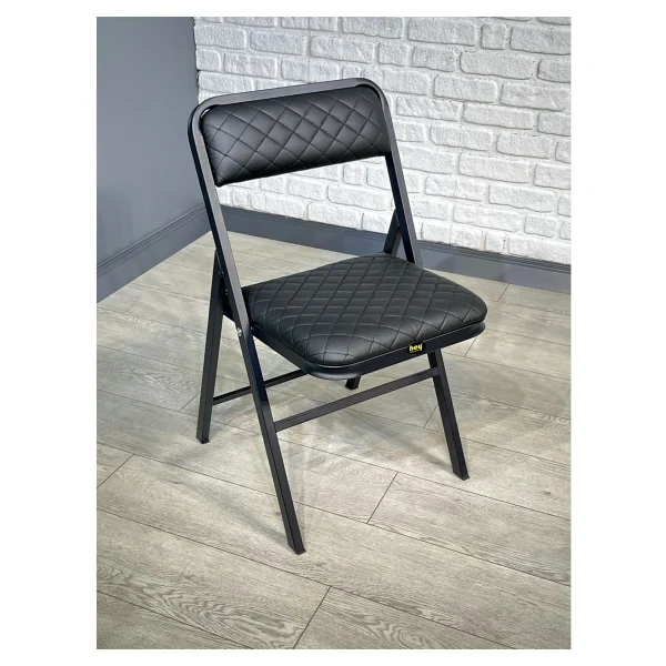 Hey Katlanır Sandalye Mutfak Yemek Balkon Bahçe Otel Kafe Katlanır Sandalye - Siyah Deri - Görsel 3
