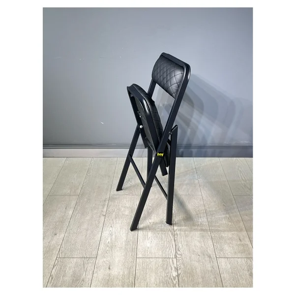 Hey Katlanır Sandalye Mutfak Yemek Balkon Bahçe Otel Kafe Katlanır Sandalye - Siyah Deri - Görsel 4